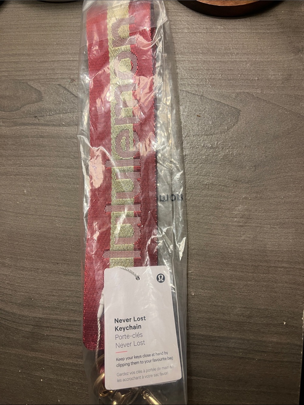 Never Lost Keychain Lanyard - Red with Gold Logo